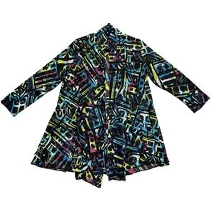 Ali Miles Cardigan Women Medium Open Front Mesh Drape Lightweight Artsy Colorful